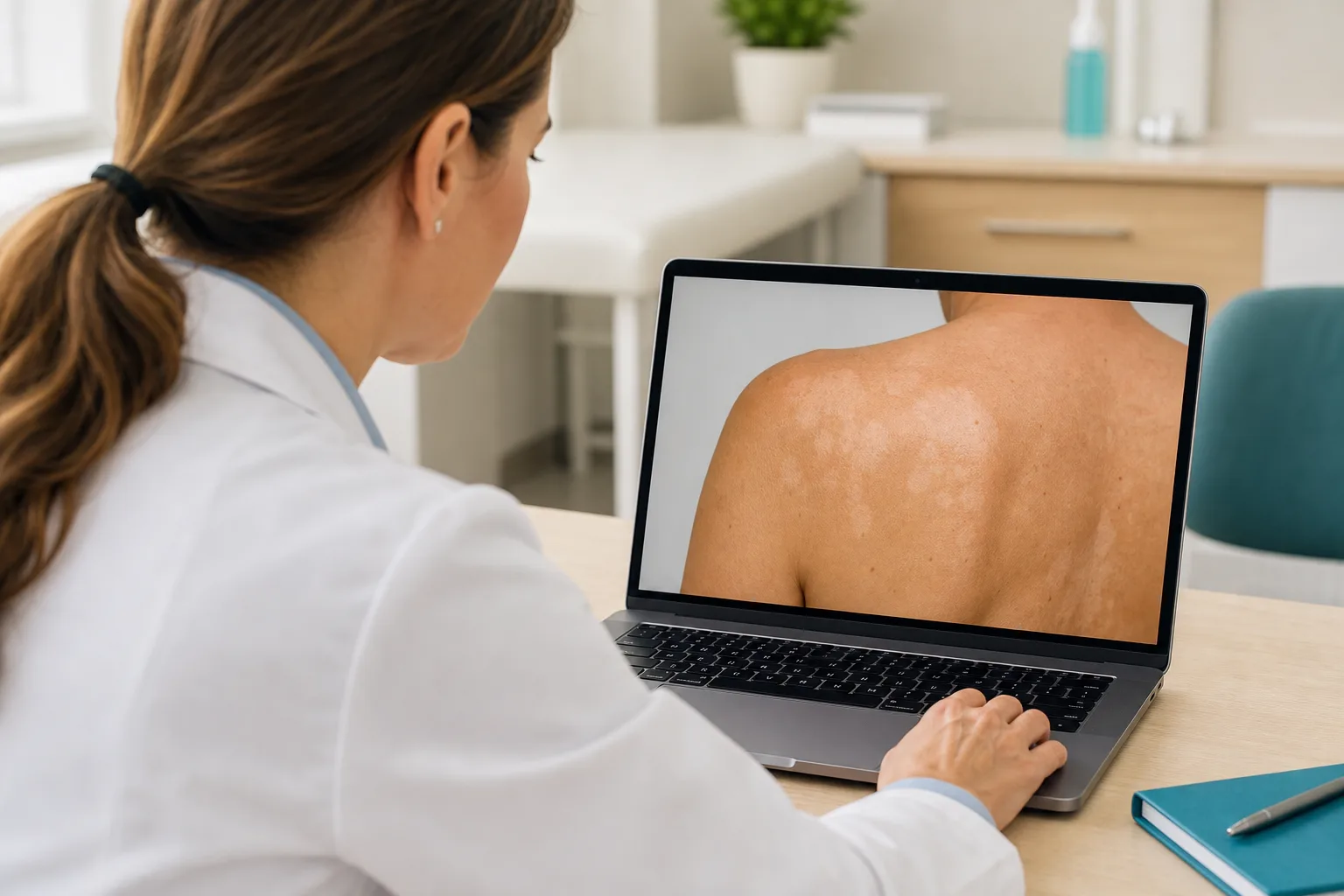 Hudlæge vurderer et tilfælde af pityriasis versicolor online